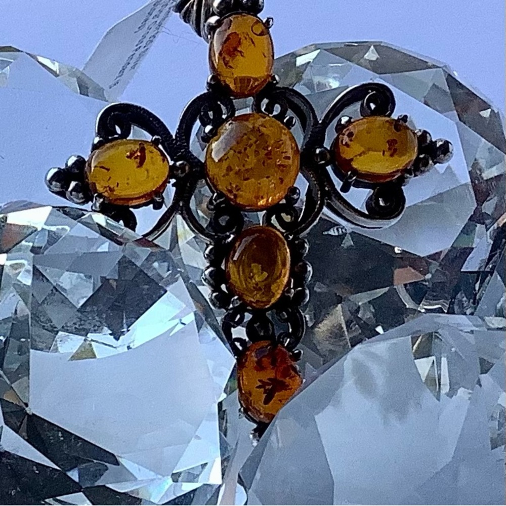 Sterling Silver Baltic amber cross pendant